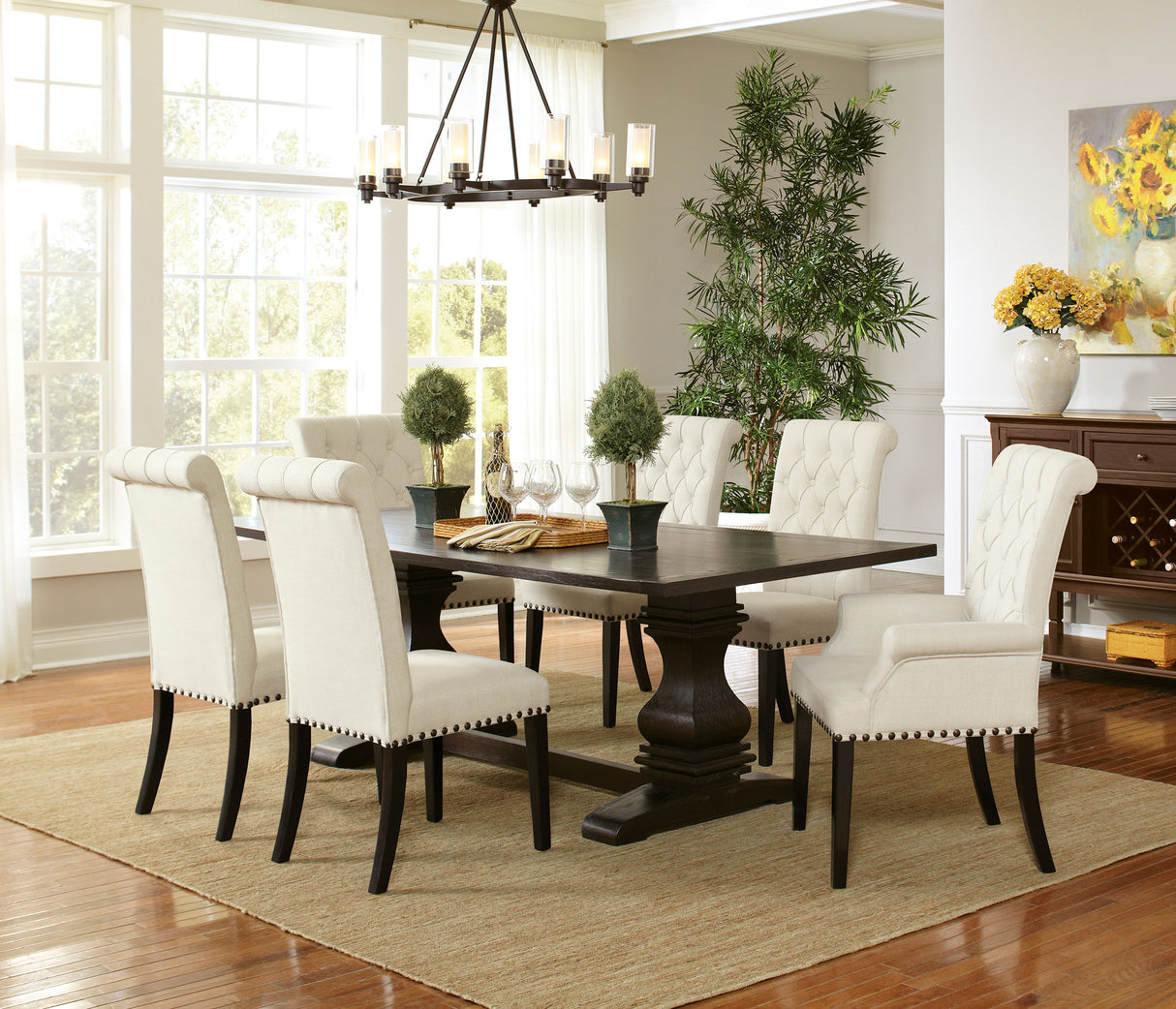 Parkins Rustic Espresso / Beige 7-Piece Rectangular Dining Table Set