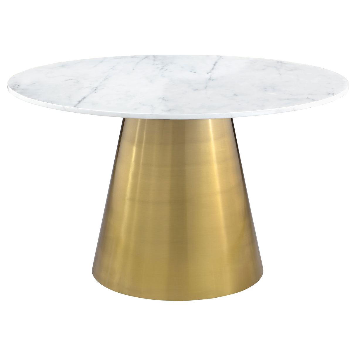 Ambrose White Marble Round 50-Inch Top Dining Table Brushed Gold