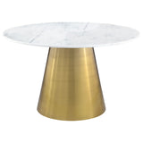 Ambrose White Marble Round 50-Inch Top Dining Table Brushed Gold