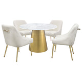 Ambrose White Marble Round 50-Inch Top Dining Table Brushed Gold