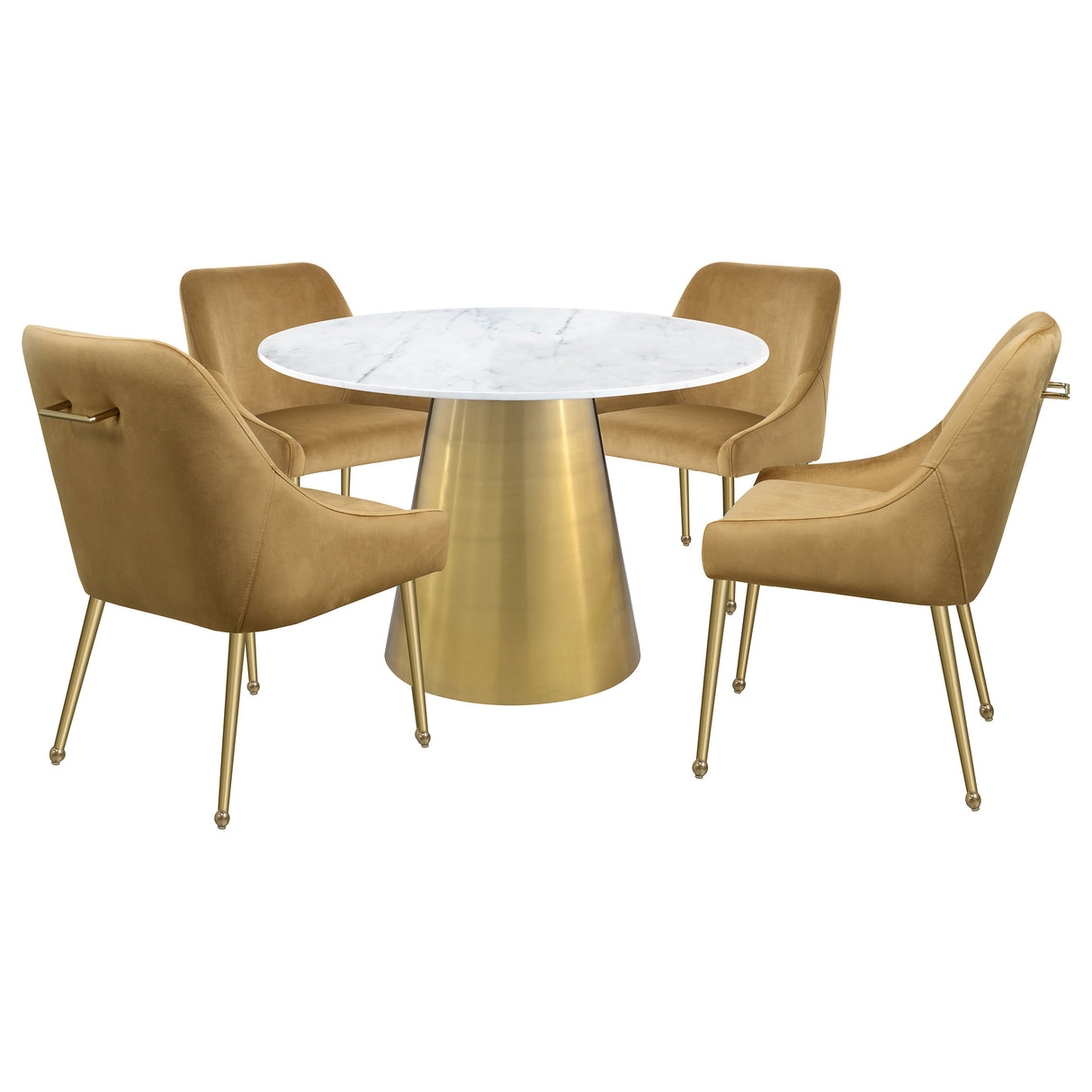 Ambrose White Marble Round 50-Inch Top Dining Table Brushed Gold