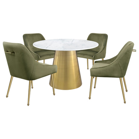 Ambrose White Marble Round 50-Inch Top Dining Table Brushed Gold