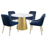 Ambrose White Marble Round 50-Inch Top Dining Table Brushed Gold