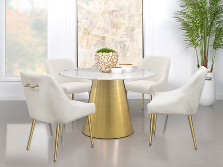 Ambrose White Marble Round 50-Inch Top Dining Table Brushed Gold