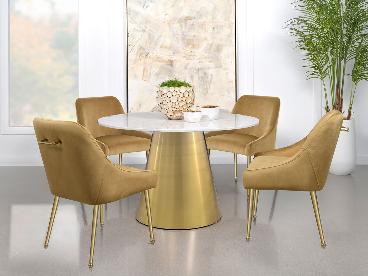 Ambrose White Marble Round 50-Inch Top Dining Table Brushed Gold