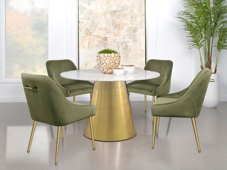 Ambrose White Marble Round 50-Inch Top Dining Table Brushed Gold