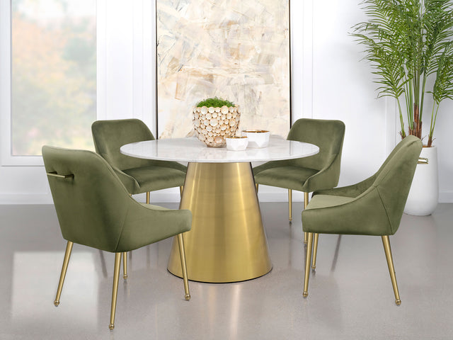 Ambrose White Marble Round 50-Inch Top Dining Table Brushed Gold
