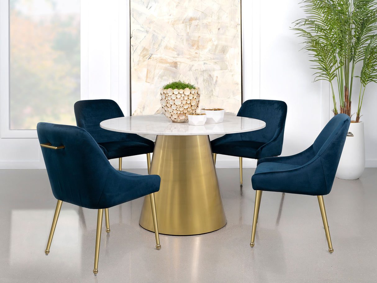 Ambrose White Marble Round 50-Inch Top Dining Table Brushed Gold