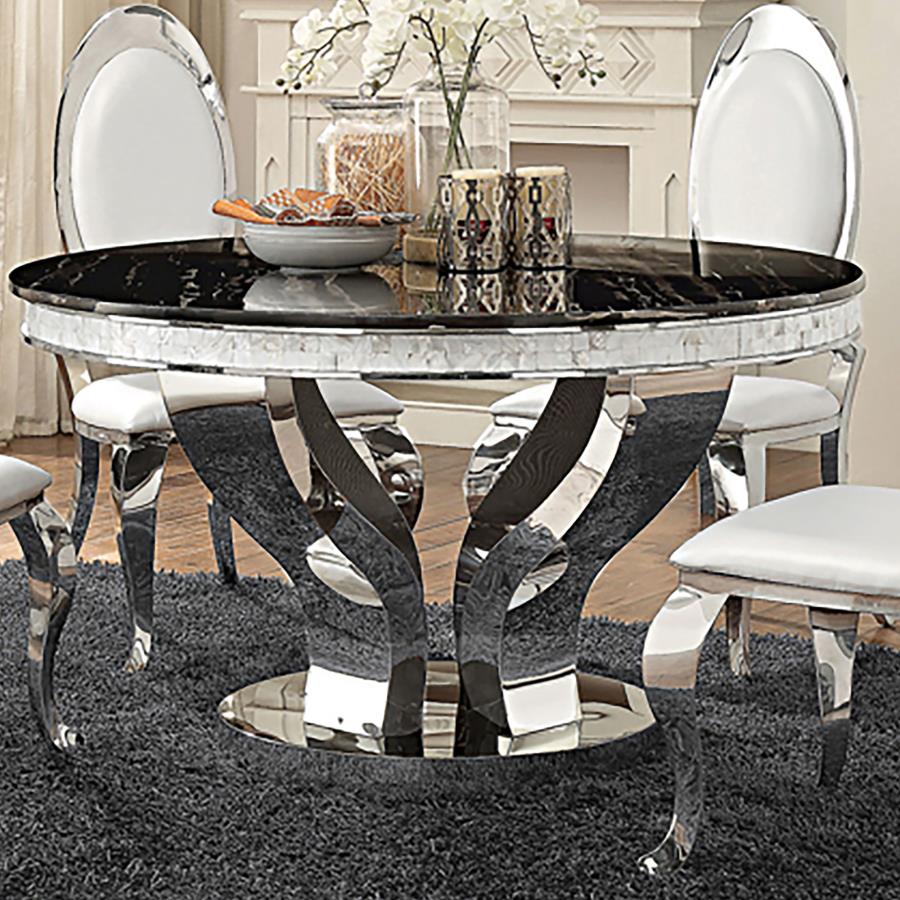 Anchorage Polished Stainless Steel Round 51-Inch Glass Top Dining Table Chrome
