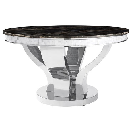 Anchorage Polished Stainless Steel Round 51-Inch Glass Top Dining Table Chrome