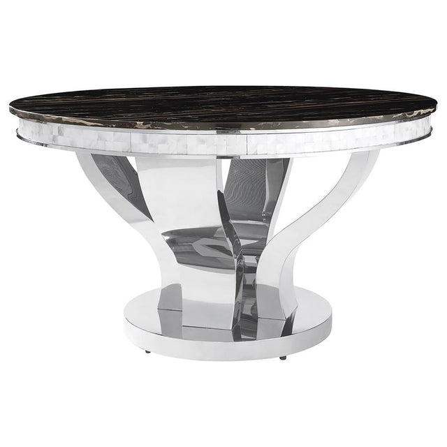 Anchorage Polished Stainless Steel Round 51-Inch Glass Top Dining Table Chrome