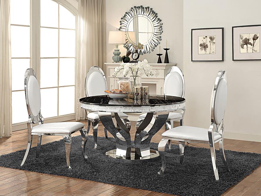Anchorage Polished Stainless Steel Round 51-Inch Glass Top Dining Table Chrome