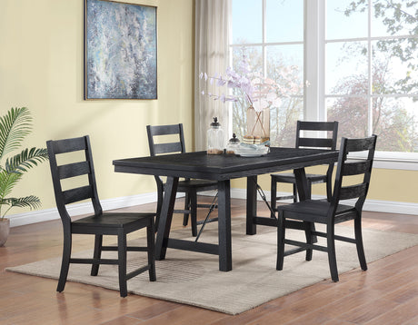 Newport Black 5-Piece Rectangular Trestle Dining Table Set