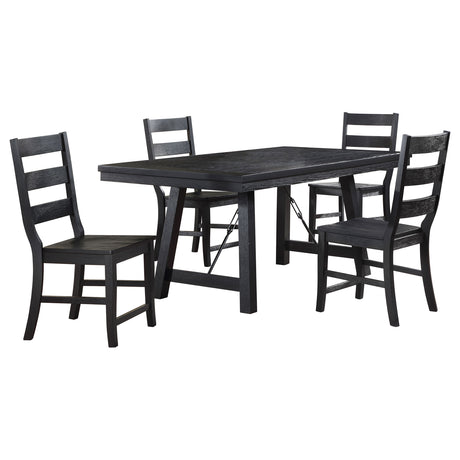 Newport Black 5-Piece Rectangular Trestle Dining Table Set
