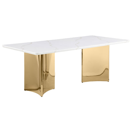 Tevlin White Marble Rectangular 79-Inch Top Dining Table