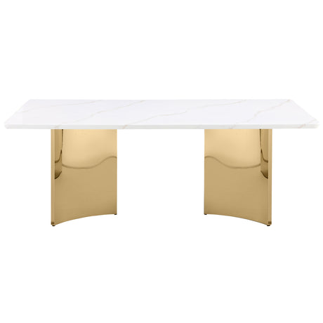 Tevlin White Marble Rectangular 79-Inch Top Dining Table