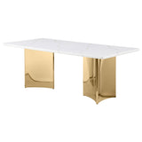 Tevlin White Marble Rectangular 79-Inch Top Dining Table