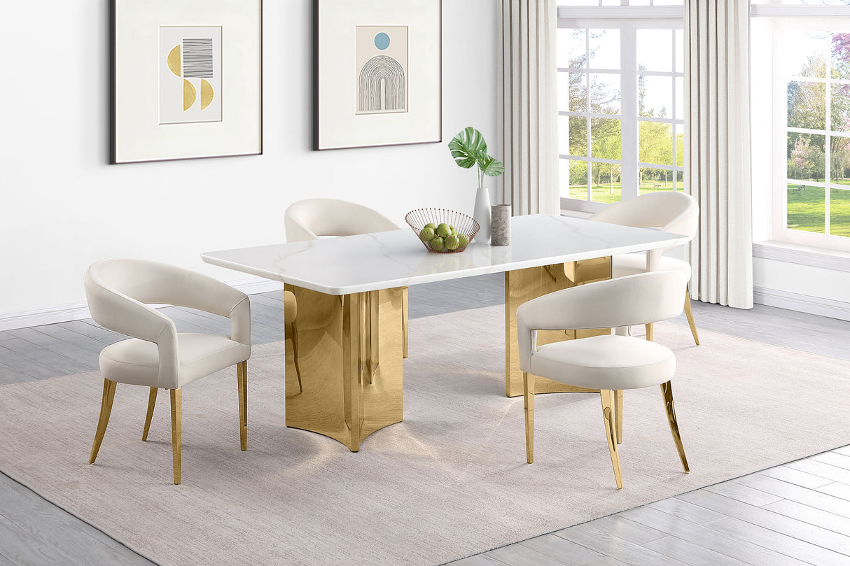 Tevlin White Marble Rectangular 79-Inch Top Dining Table