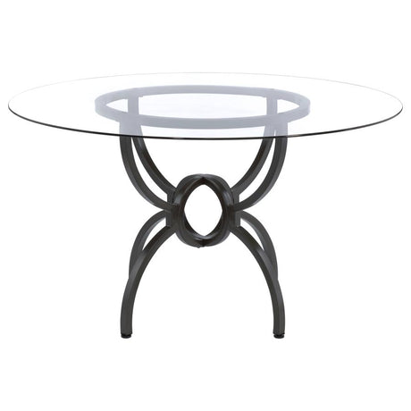 Aviano Gunmetal Round 48-Inch Glass Top Metal Dining Table