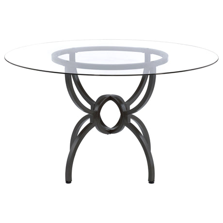 Aviano Gunmetal Round 48-Inch Glass Top Metal Dining Table