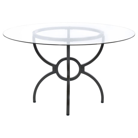 Aviano Gunmetal Round 48-Inch Glass Top Metal Dining Table