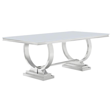 Antoine White Rectangular 95-Inch Glass Top Dining Table