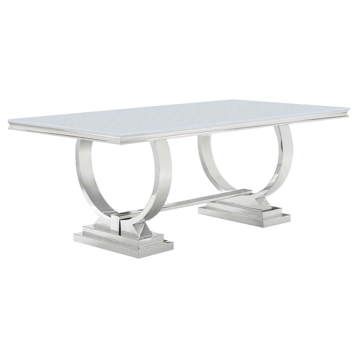 Antoine White Rectangular 95-Inch Glass Top Dining Table