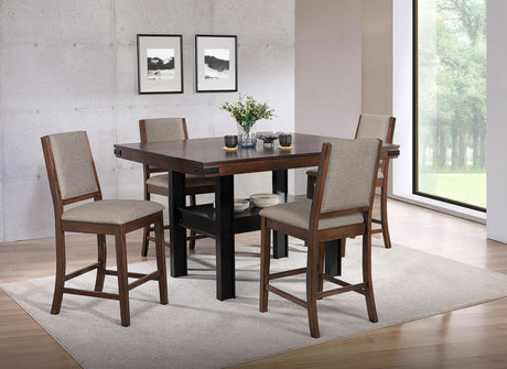 Patterson Mango Oak / Black 5-Piece Counter Height Dining Set