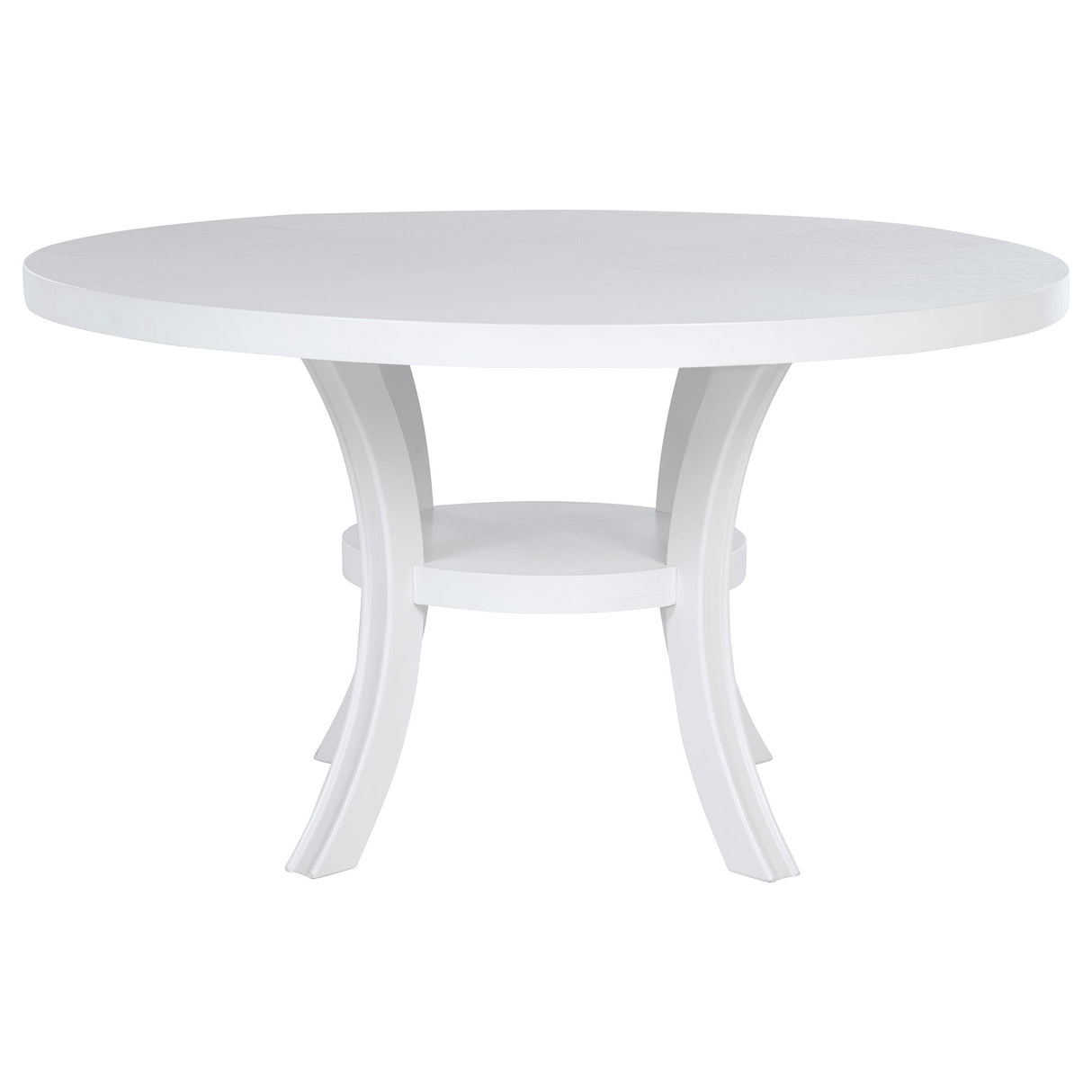 Judd Pearl White 54-Inch Round Dining Wood Table With Shelf