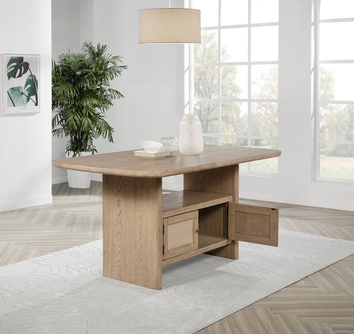 Kailani Beige Oak Cane Counter Height Storage Dining Table
