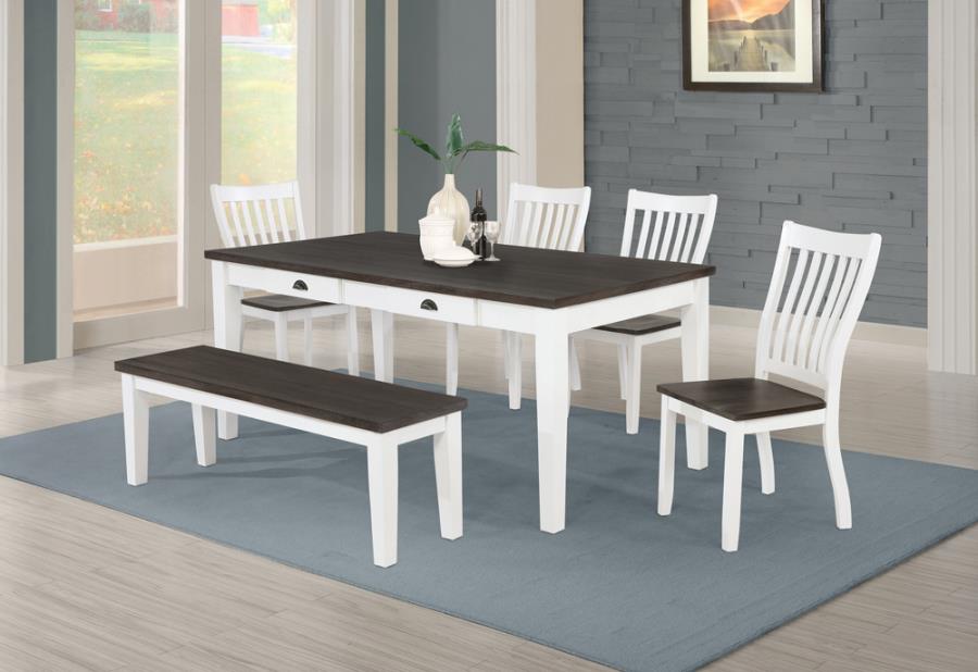 Kingman Distressed White 5-Piece Rectangular Dining Set Espresso And