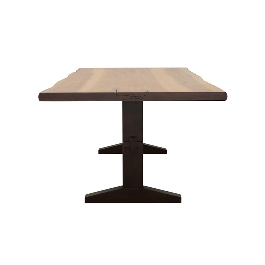 Bexley Live Edge Trestle Dining Table Natural Honey And Espresso