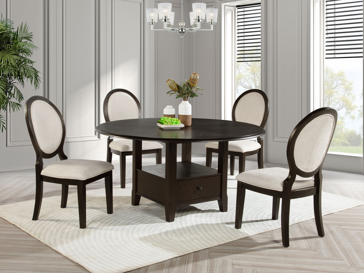 Twyla Dark Cocoa 60-Inch Round Dining Table With Drawer