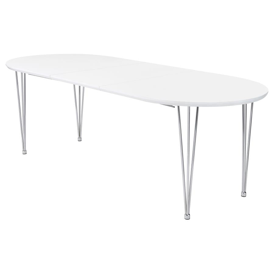 Heather Oval Dining Table With Hairpin Legs Matte White And Chrome