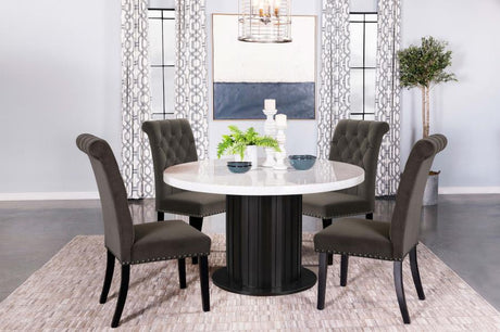 Sherry 5-Piece Round Dining Set With Brown Velvet Chairs
