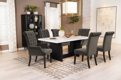 Osborne 7-Piece Rectangular Marble Top Dining Set Brown And White