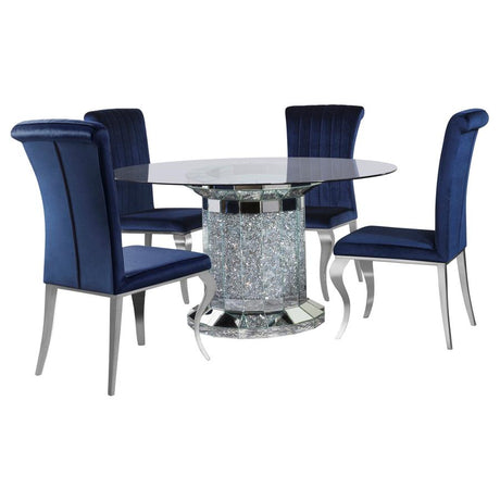 Ellie Ink Blue 5-Piece Mirrored Pedestal Dining Table Set