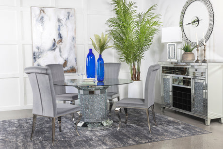 Ellie Grey 5-Piece Mirrored Pedestal Dining Table Set