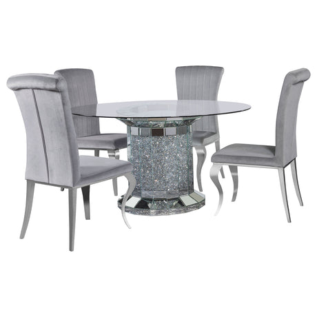 Ellie Grey 5-Piece Mirrored Pedestal Dining Table Set