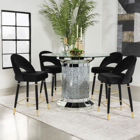 Ellie Black 5-Piece Mirrored Counter Height Dining Table Set