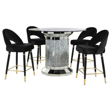 Ellie Black 5-Piece Mirrored Counter Height Dining Table Set