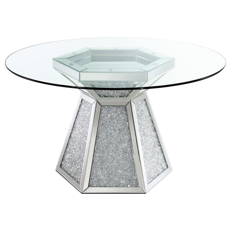 Quinn Grey 5-Piece Round Glass Top Mirrored Dining Set