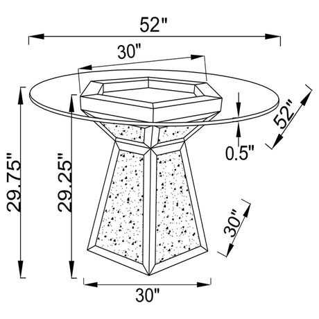 Quinn Black 5-Piece Round Glass Top Mirrored Dining Set