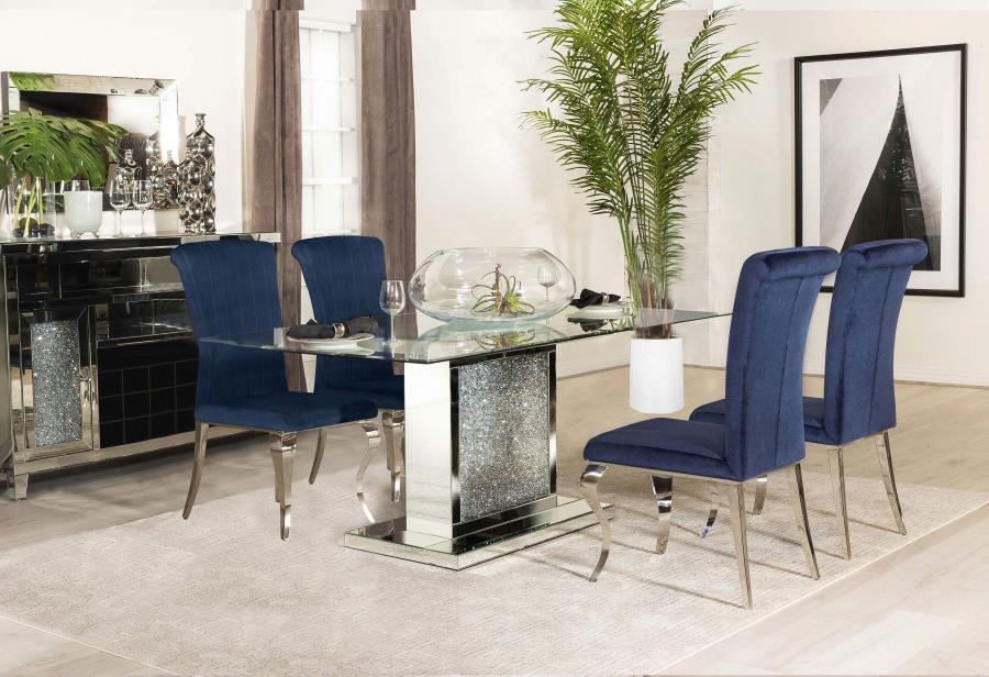 Marilyn Ink Blue 5-Piece Rectangular Mirrored Dining Set