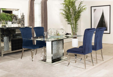 Marilyn Ink Blue 5-Piece Rectangular Mirrored Dining Set