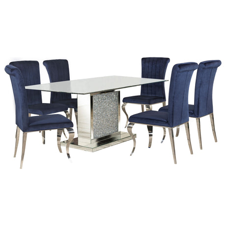 Marilyn Ink Blue 5-Piece Rectangular Mirrored Dining Set
