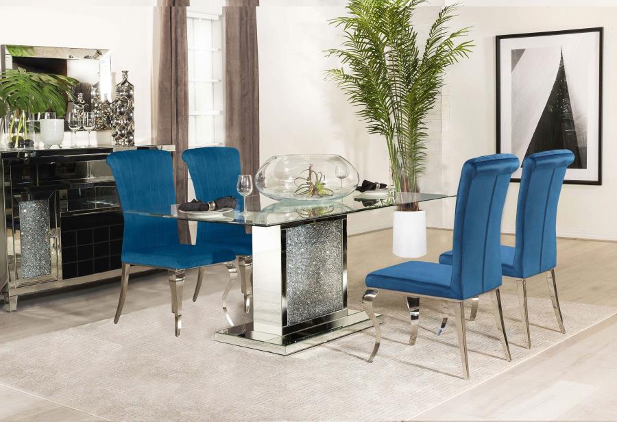 Marilyn Blue 5-Piece Rectangular Mirrored Dining Table Set