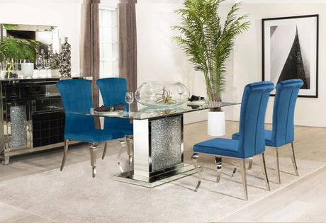 Marilyn Blue 5-Piece Rectangular Mirrored Dining Table Set