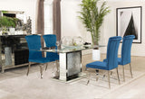 Marilyn Blue 5-Piece Rectangular Mirrored Dining Table Set