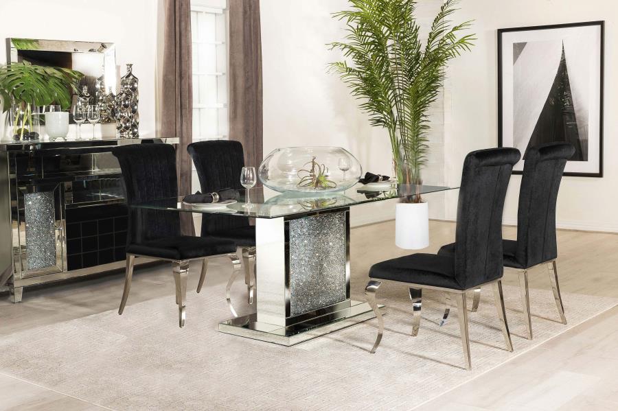 Marilyn Black 5-Piece Rectangular Mirrored Dining Table Set